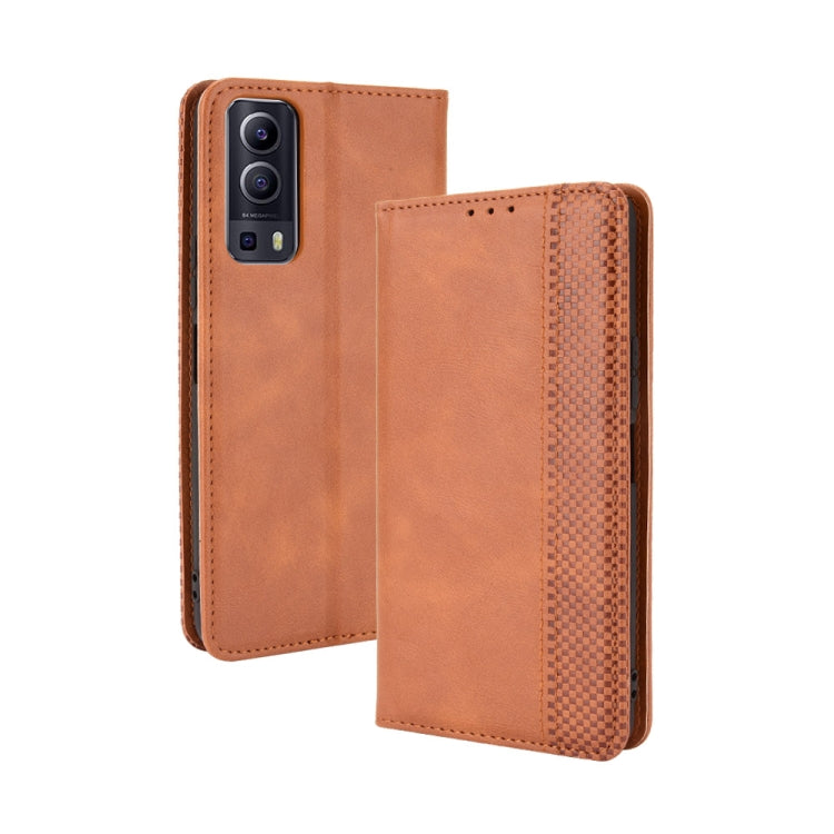 For vivo Y72 5G / iQOO Z3 5G Magnetic Buckle Retro Crazy Horse Texture Horizontal Flip Leather Case with Holder & Card Slots & Photo Frame(Brown) - vivo Cases by buy2fix | Online Shopping UK | buy2fix