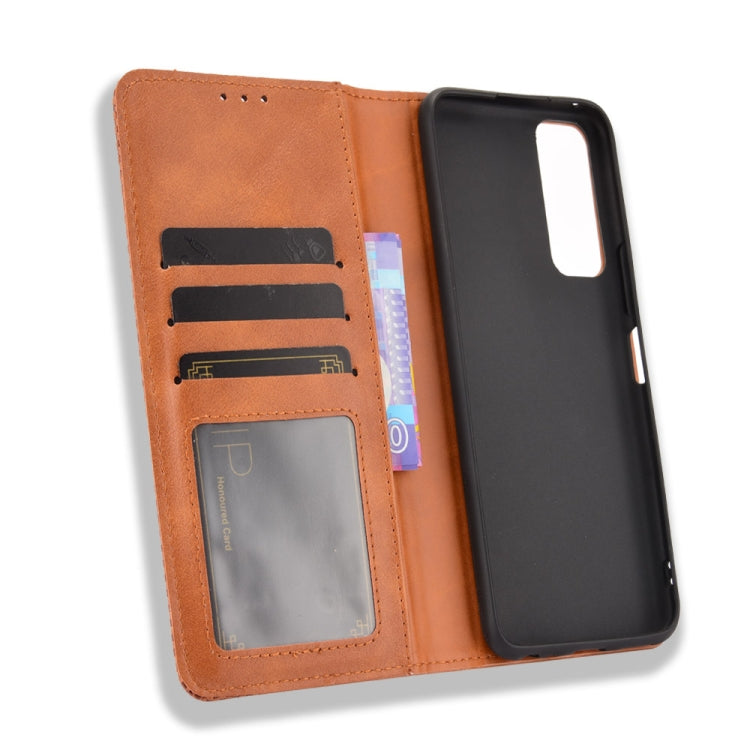 For vivo Y72 5G / iQOO Z3 5G Magnetic Buckle Retro Crazy Horse Texture Horizontal Flip Leather Case with Holder & Card Slots & Photo Frame(Brown) - vivo Cases by buy2fix | Online Shopping UK | buy2fix