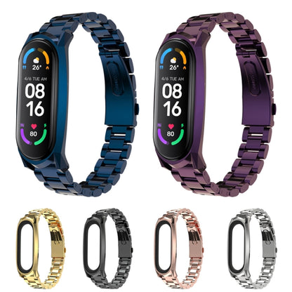 For Xiaomi Mi Band 6 / 5 / 4 / 3 Mijobs Three Beads Metal GT Stainless Steel Watch Band(Purple) - Watch Bands by MIJOBS | Online Shopping UK | buy2fix