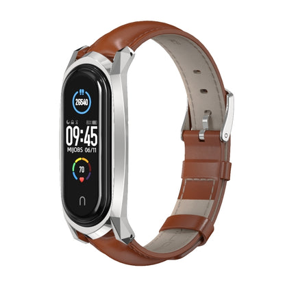 For Xiaomi Mi Band 6 / 5 / 4 / 3 Mijobs GT First Layer Cowhide Watch Band(Oil Brown+Silver) - Watch Bands by MIJOBS | Online Shopping UK | buy2fix