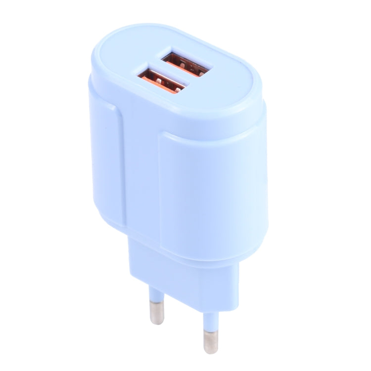 13-22 2.1A Dual USB Macarons Travel Charger, EU Plug(Blue) - Mobile Accessories by buy2fix | Online Shopping UK | buy2fix