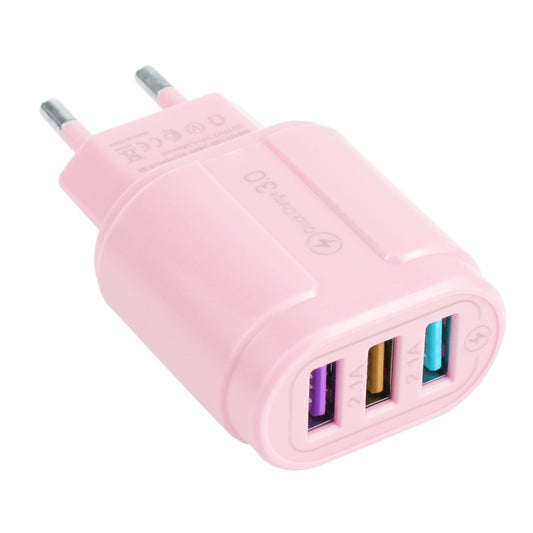 13-222 QC3.0 USB + 2.1A Dual USB Ports Macarons Travel Charger, EU Plug(Pink) - Mobile Accessories by buy2fix | Online Shopping UK | buy2fix