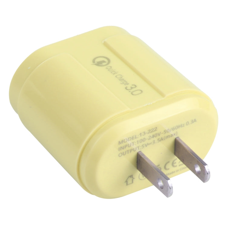 13-222 QC3.0 USB + 2.1A Dual USB Ports Macarons Travel Charger, US Plug(Yellow) - Mobile Accessories by buy2fix | Online Shopping UK | buy2fix