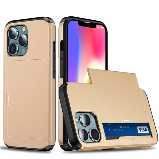 For iPhone 13 Pro Max Shockproof Armor Protective Case with Slide Card Slot (Gold) - iPhone 13 Pro Max Cases by buy2fix | Online Shopping UK | buy2fix