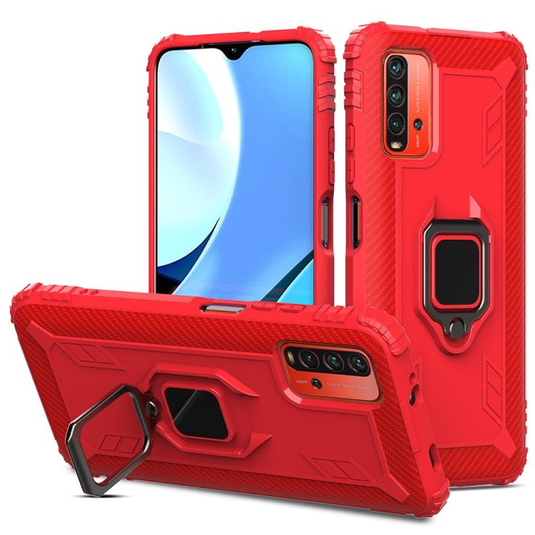 For Xiaomi Redmi 9T / 9 Power Carbon Fiber Protective Case with 360 Degree Rotating Ring Holder(Red) - Xiaomi Cases by buy2fix | Online Shopping UK | buy2fix