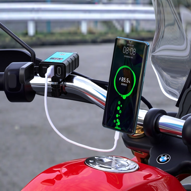 WUPP ZH-1422B1 DC12-24V Motorcycle Square Single USB + PD Fast Charging Charger with Switch + Voltmeter + Integrated SAE Socket - In Car by WUPP | Online Shopping UK | buy2fix