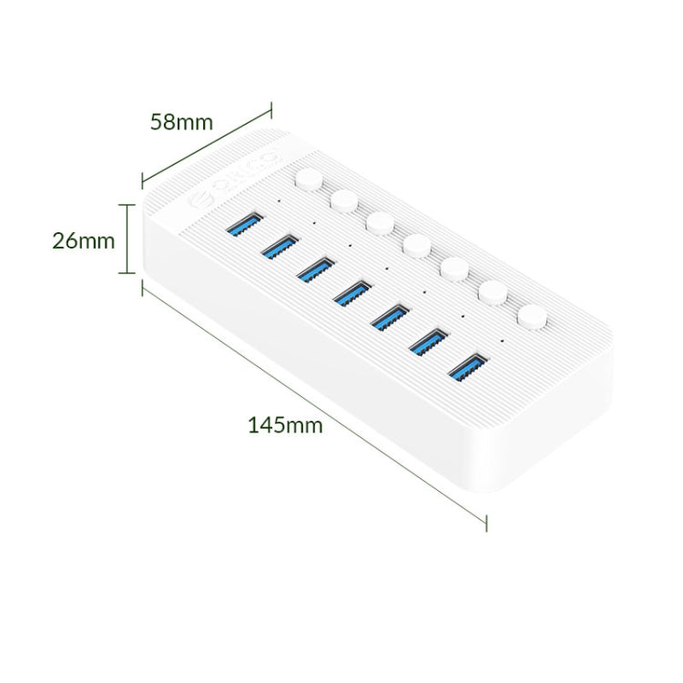 ORICO CT2U3-7AB-WH 7 In 1 Plastic Stripes Multi-Port USB HUB with Individual Switches, EU Plug(White) - USB 3.0 HUB by ORICO | Online Shopping UK | buy2fix