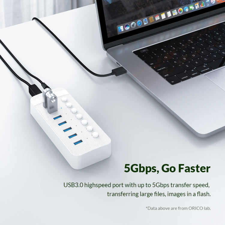 ORICO CT2U3-7AB-WH 7 In 1 Plastic Stripes Multi-Port USB HUB with Individual Switches, EU Plug(White) - USB 3.0 HUB by ORICO | Online Shopping UK | buy2fix