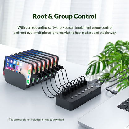 ORICO CT2U3-10AB-BK 10 In 1 Plastic Stripes Multi-Port USB HUB with Individual Switches, AU Plug(Black) - USB 3.0 HUB by ORICO | Online Shopping UK | buy2fix