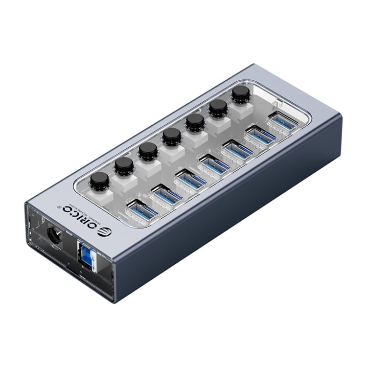 ORICO AT2U3-7AB-GY-BP 7 In 1 Aluminum Alloy Multi-Port USB HUB with Individual Switches, UK Plug - USB 3.0 HUB by ORICO | Online Shopping UK | buy2fix