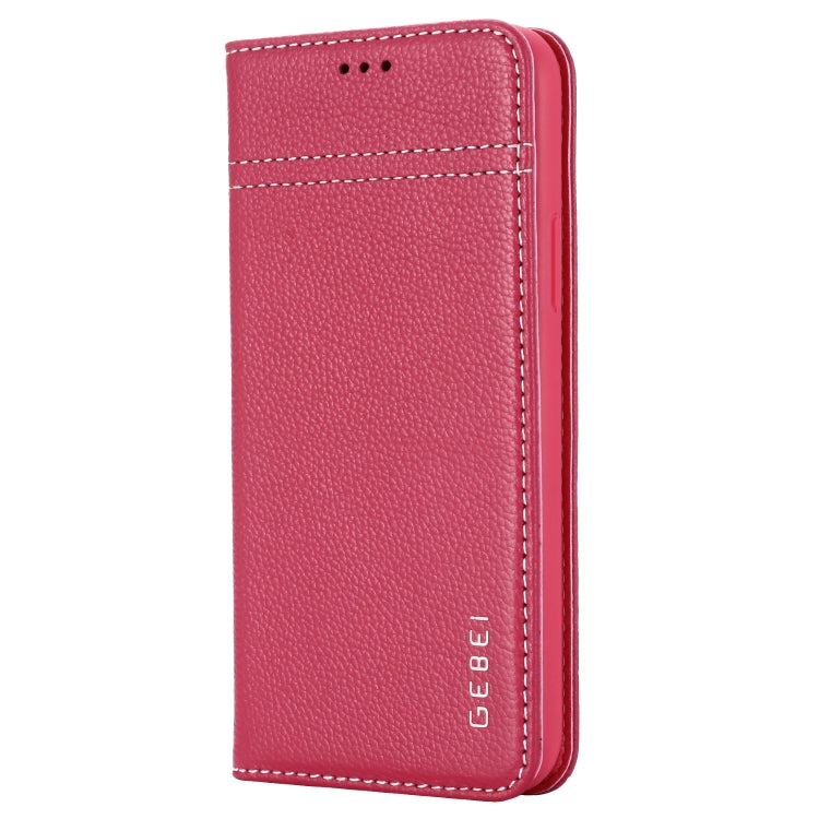 For iPhone 11 Pro Max GEBEI Top-grain Leather Horizontal Flip Protective Case with Holder & Card Slots(Rose Red) - iPhone 11 Pro Max Cases by GEBEI | Online Shopping UK | buy2fix