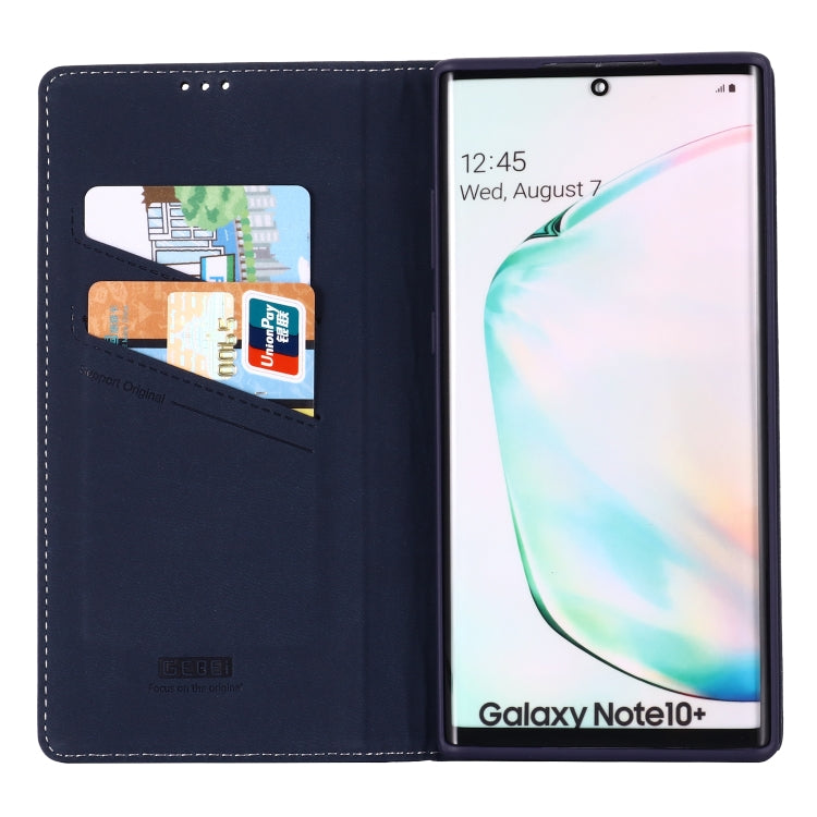 For Galaxy Note 10+ GEBEI Top-grain Leather Horizontal Flip Protective Case with Holder & Card Slots(Blue) - Galaxy Phone Cases by GEBEI | Online Shopping UK | buy2fix