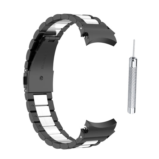 For Samsung Galaxy Watch4 / Watch4 Classic Three Strains Steel Watch Band(Black Silver) - Watch Bands by buy2fix | Online Shopping UK | buy2fix
