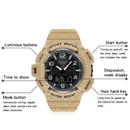 SANDA 3101 Dual Time Dispay Dial Luminous Timer Alarm Clock Electronic Watch for Men(Khaki) - Silicone Strap Watches by SANDA | Online Shopping UK | buy2fix