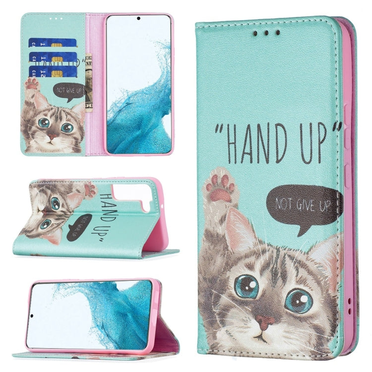 For Samsung Galaxy S22 5G Colored Drawing Pattern Invisible Magnetic Horizontal Flip Phone Leather Case with Holder & Card Slots & Wallet(Cat) - Samsung Accessories by buy2fix | Online Shopping UK | buy2fix