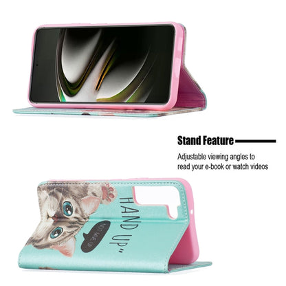 For Samsung Galaxy S22 5G Colored Drawing Pattern Invisible Magnetic Horizontal Flip Phone Leather Case with Holder & Card Slots & Wallet(Cat) - Samsung Accessories by buy2fix | Online Shopping UK | buy2fix