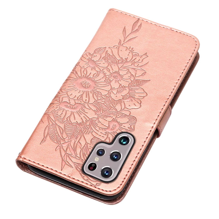 For Samsung Galaxy S22 Ultra 5G Embossed Butterfly Leather Phone Case with Holder & Card Slot & Wallet & Lanyard(Rose Gold) - Samsung Accessories by buy2fix | Online Shopping UK | buy2fix