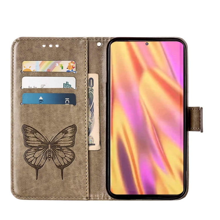 For Samsung Galaxy S22 Ultra 5G Embossed Butterfly Leather Phone Case with Holder & Card Slot & Wallet & Lanyard(Grey) - Samsung Accessories by buy2fix | Online Shopping UK | buy2fix