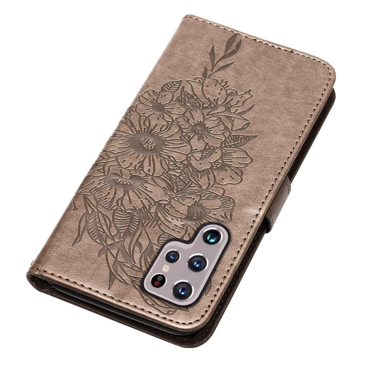 For Samsung Galaxy S22 Ultra 5G Embossed Butterfly Leather Phone Case with Holder & Card Slot & Wallet & Lanyard(Grey) - Samsung Accessories by buy2fix | Online Shopping UK | buy2fix