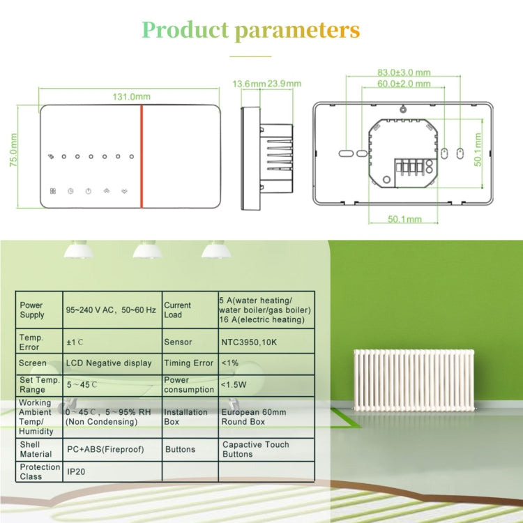 BHT-005-GCLW 220V AC 3A Smart Home Heating Thermostat for EU Box, Control Boiler Heating with Only Internal Sensor & WIFI Connection - Consumer Electronics by buy2fix | Online Shopping UK | buy2fix