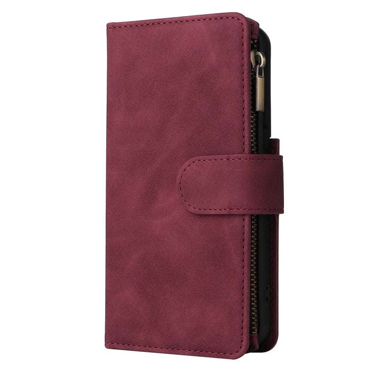 For Samsung Galaxy S22 5G Multifunctional Phone Leather Case with Card Slot & Holder & Zipper Wallet & Photo Frame(Wine Red) - Samsung Accessories by buy2fix | Online Shopping UK | buy2fix