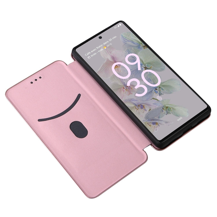 For Google Pixel 6a Carbon Fiber Texture Horizontal Flip Leather Phone Case(Pink) - Google Cases by buy2fix | Online Shopping UK | buy2fix