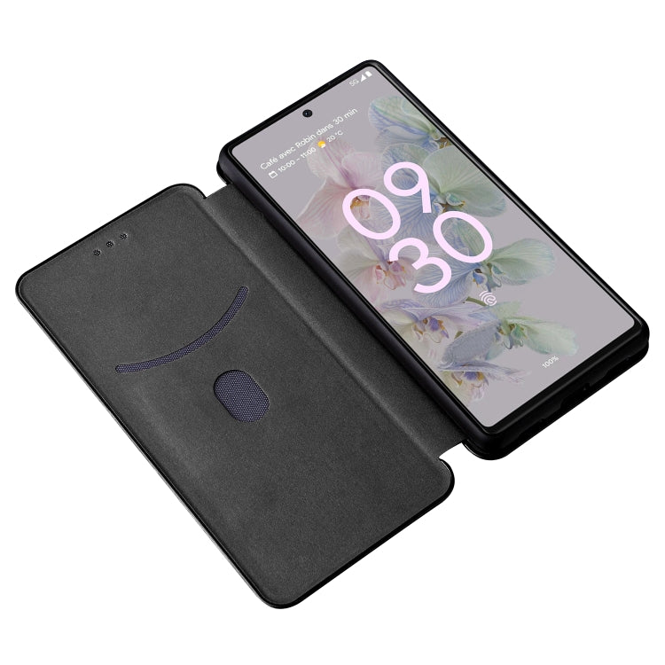 For Google Pixel 6a Carbon Fiber Texture Horizontal Flip Leather Phone Case(Black) - Google Cases by buy2fix | Online Shopping UK | buy2fix