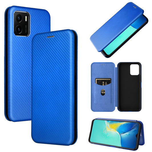 For vivo Y15s / Y15a Carbon Fiber Texture Horizontal Flip Leather Phone Case(Blue) - vivo Cases by buy2fix | Online Shopping UK | buy2fix