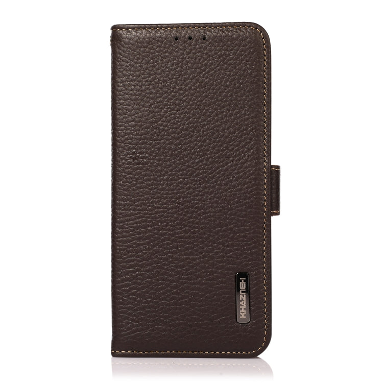 For Xiaomi Mi 11 Lite 5G / Mi 11 Lite KHAZNEH Side-Magnetic Litchi Genuine Leather RFID Phone Case(Brown) - Xiaomi Cases by buy2fix | Online Shopping UK | buy2fix