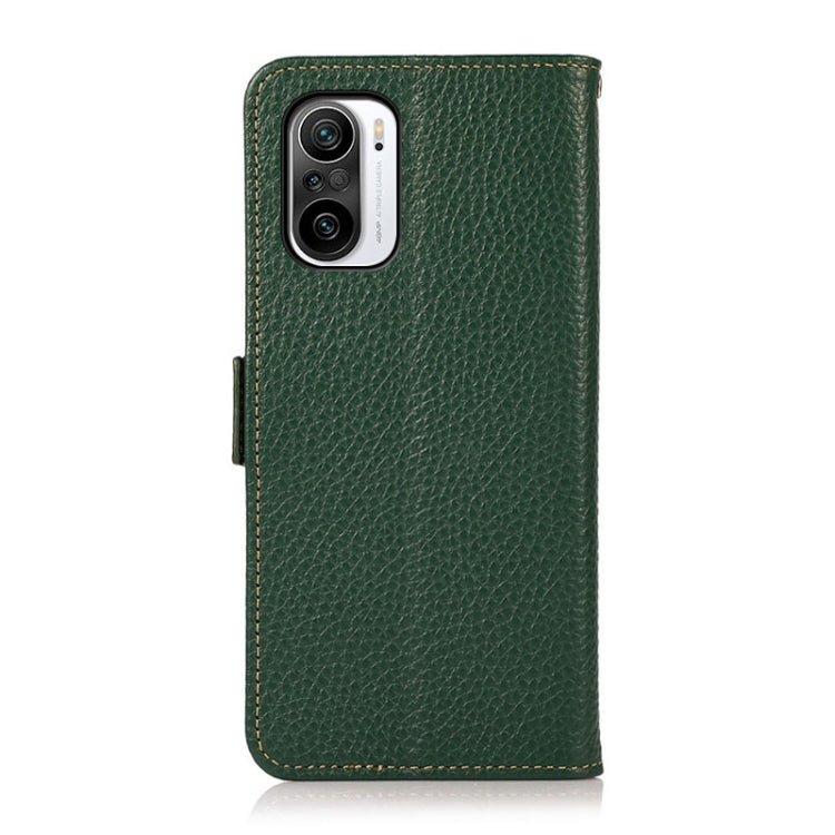 For Xiaomi Redmi K40 Pro / Poco F3 KHAZNEH Side-Magnetic Litchi Genuine Leather RFID Phone Case(Green) - Xiaomi Cases by buy2fix | Online Shopping UK | buy2fix