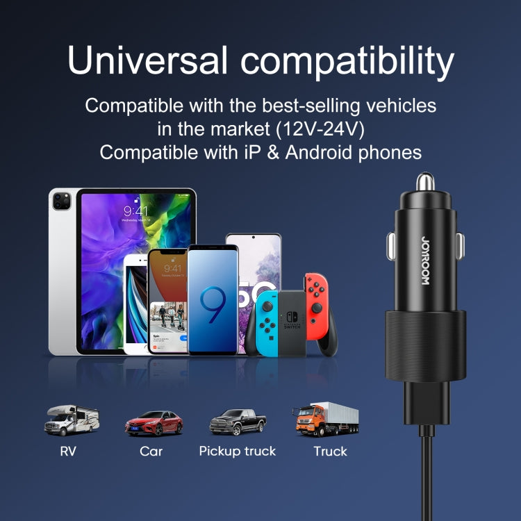 JOYROOM JR-CL10 4.8A Dual USB Car Charger with 3 In 1 Charging Cable(Black) - Car Charger by JOYROOM | Online Shopping UK | buy2fix