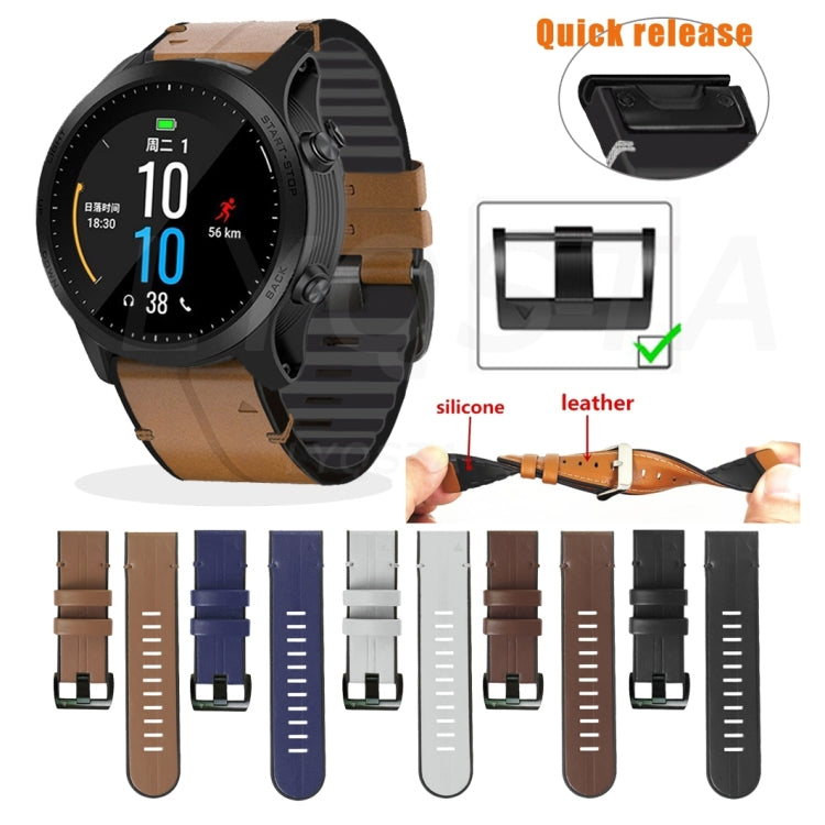 For Garmin Fenix 7X Silicone + Leather Quick Release Watch Band(Coffee) - Smart Wear by buy2fix | Online Shopping UK | buy2fix