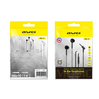 awei PC-7 Mini Stereo Semi In-ear Wired Earphone(White) - In Ear Wired Earphone by awei | Online Shopping UK | buy2fix