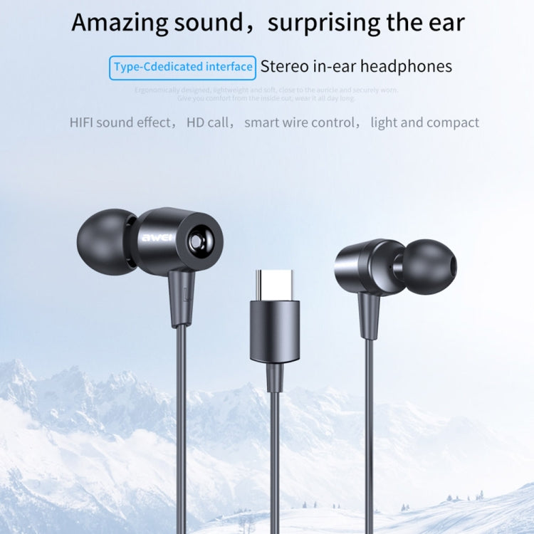 awei TC-1 Type-C / USB-C Stereo Surround In-ear Wired Earphone(Black) - Type-C Earphone by awei | Online Shopping UK | buy2fix