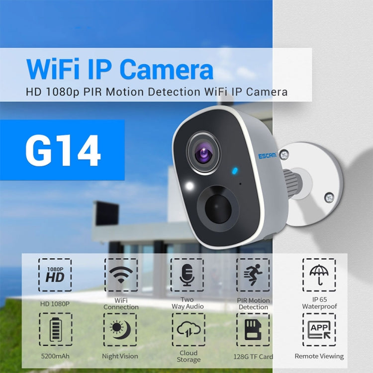 ESCAM G14 Rechargeable 1080P Full HD AI Recognition Infrared Night Vision WiFi Camera - Security by ESCAM | Online Shopping UK | buy2fix