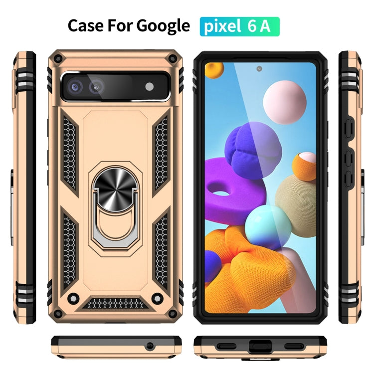 For Google Pixel 6A Shockproof TPU + PC Protective Case with 360 Degree Rotating Holder(Gold) - Google Cases by buy2fix | Online Shopping UK | buy2fix