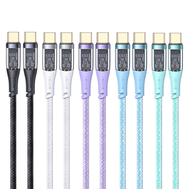 USAMS US-SJ574 Type-C / USB-C to Type-C / USB-C PD 100W Aluminum Alloy Transparent Charging Cata Cable, Length: 1.2m(Purple) -  by USAMS | Online Shopping UK | buy2fix