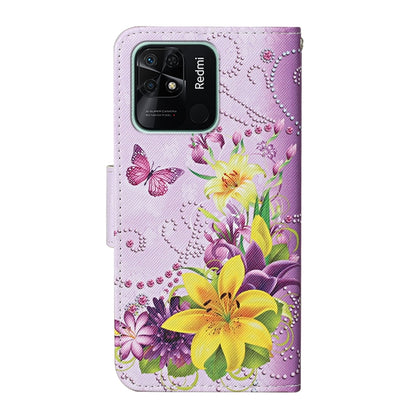 For Xiaomi Redmi 10C Colored Drawing Pattern Flip Leather Case(Yellow Flower Butterfly) - Xiaomi Cases by buy2fix | Online Shopping UK | buy2fix