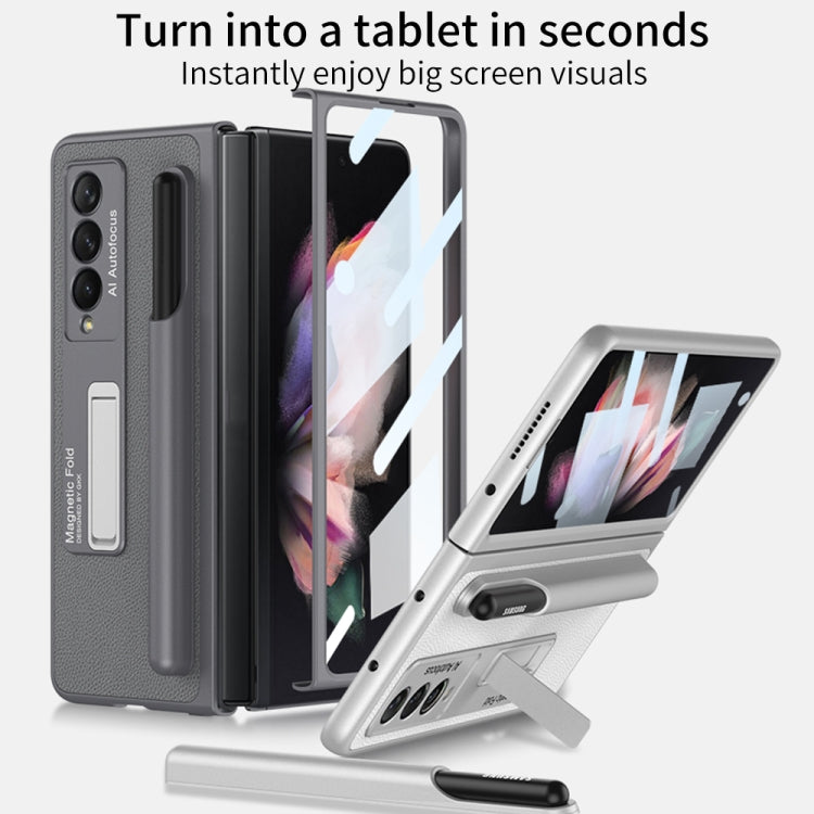 For Samsung Galaxy Z Fold3 5G GKK Ultra-thin Shockproof Leather Protective Case with Holder & Pen Slots(Grey) - Galaxy Phone Cases by GKK | Online Shopping UK | buy2fix