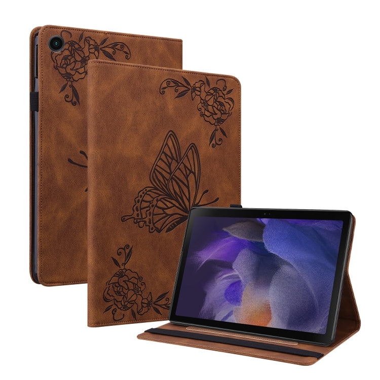 For Samsung Galaxy Tab A8 10.5 2021 Butterfly Flower Embossed Leather Tablet Case(Brown) - Samsung Accessories by buy2fix | Online Shopping UK | buy2fix