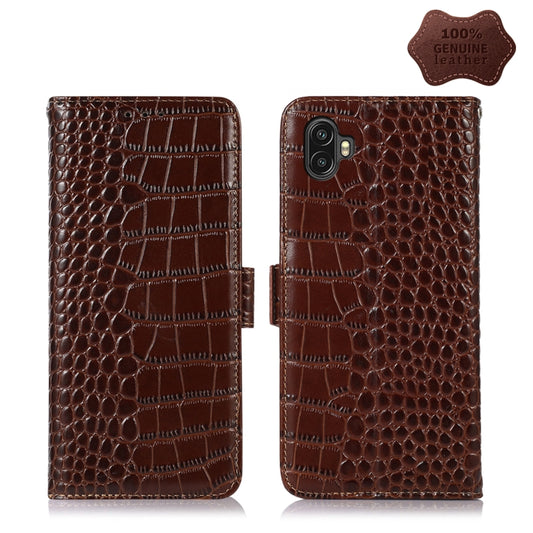 For Samsung Galaxy Xcover6 Pro Crocodile Top Layer Cowhide Leather Phone Case(Brown) - Galaxy Phone Cases by buy2fix | Online Shopping UK | buy2fix