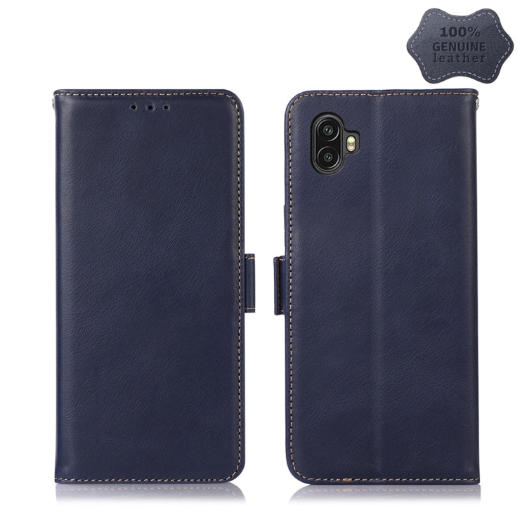 For Samsung Galaxy Xcover6 Pro Crazy Horse Top Layer Cowhide Leather Phone Case(Blue) - Galaxy Phone Cases by buy2fix | Online Shopping UK | buy2fix