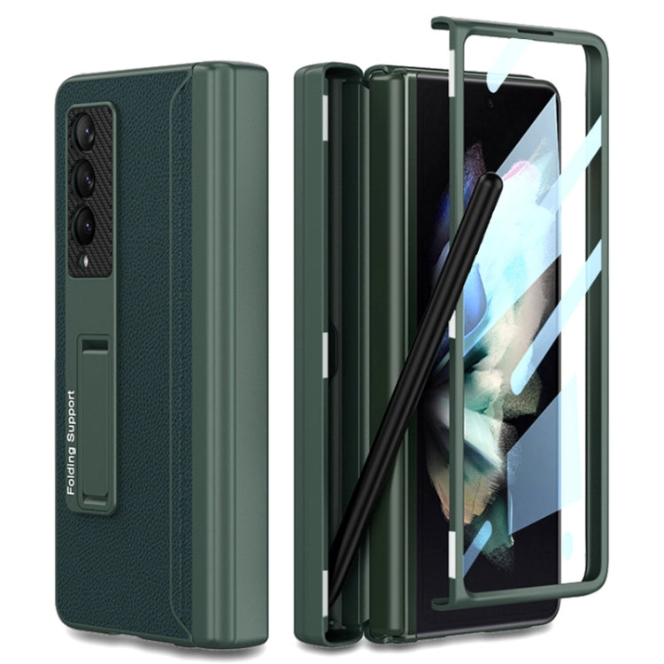 For Samsung Galaxy Z Fold3 5G GKK Magnetic Hinge Plain Leather Phone Flip Case with Pen Box(Dark Night Green) - Galaxy Phone Cases by GKK | Online Shopping UK | buy2fix