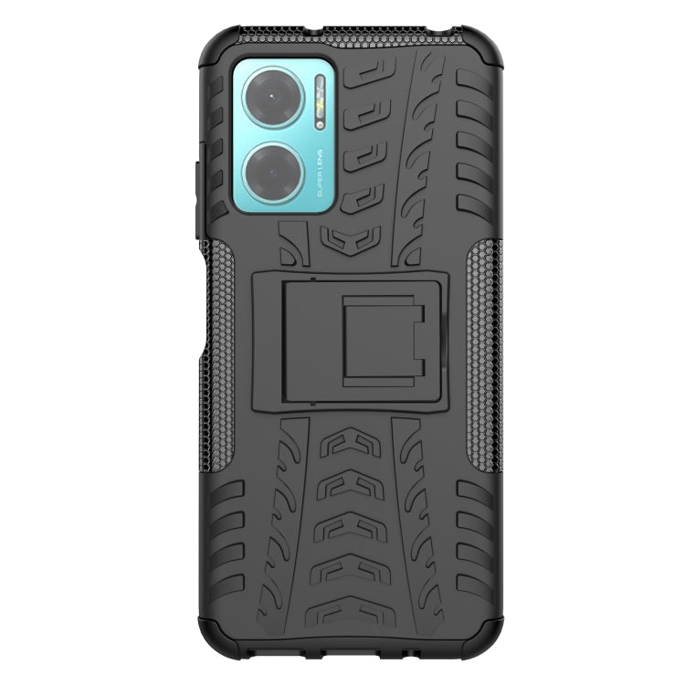 For Xiaomi Redmi Note 11E 5G Tire Texture TPU + PC Phone Case with Holder(Black) - Xiaomi Cases by buy2fix | Online Shopping UK | buy2fix