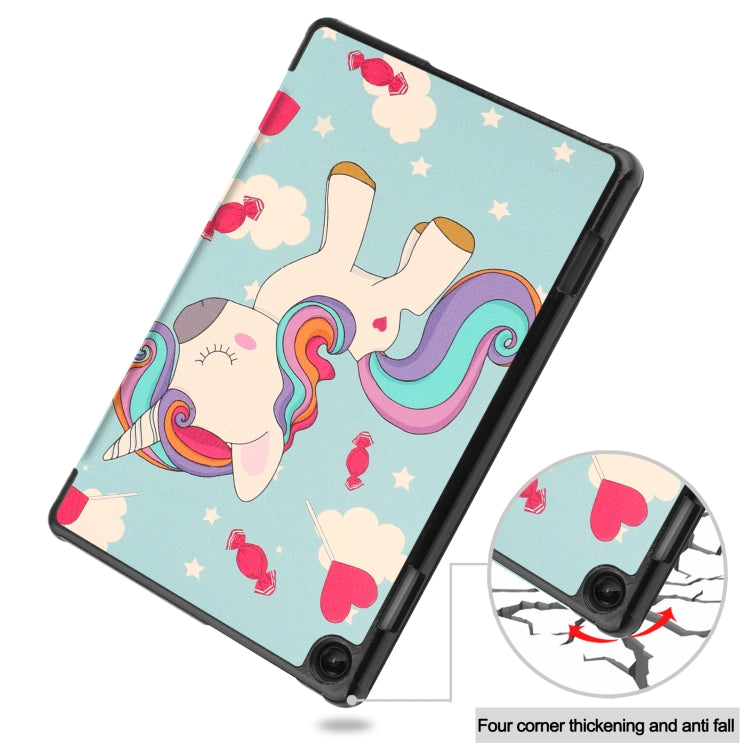 For Lenovo Tab M10 3rd Gen Custer Painted 3-Fold Holder Smart Leather Tablet Case(Unicorn) - For Lenovo by buy2fix | Online Shopping UK | buy2fix