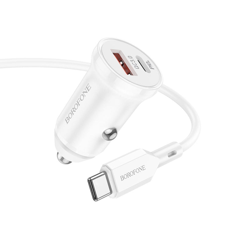 Borofone BZ18A PD20W+QC3.0 Car Charger with Type-C / USB-C to Type-C / USB-C Charging Cable(White) - In Car by Borofone | Online Shopping UK | buy2fix