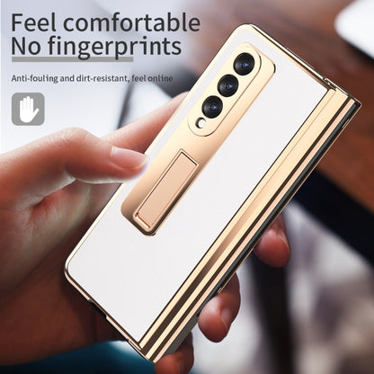 For Samsung Galaxy Z Fold3 Litchi Texture Integrated Electroplating Hinge Flip Phone Case with Pen Slot(White) - Galaxy Phone Cases by buy2fix | Online Shopping UK | buy2fix