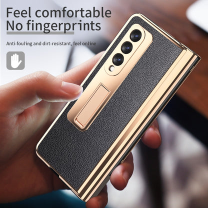 For Samsung Galaxy Z Fold3 Litchi Texture Integrated Electroplating Hinge Flip Phone Case with Pen Slot(Black) - Galaxy Phone Cases by buy2fix | Online Shopping UK | buy2fix