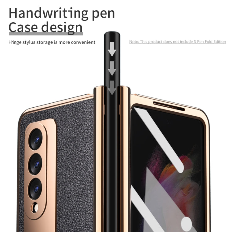 For Samsung Galaxy Z Fold3 Litchi Texture Integrated Electroplating Hinge Flip Phone Case with Pen Slot(Black) - Galaxy Phone Cases by buy2fix | Online Shopping UK | buy2fix