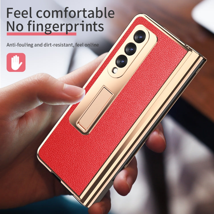 For Samsung Galaxy Z Fold3 Litchi Texture Integrated Electroplating Hinge Flip Phone Case with Pen Slot(Red) - Galaxy Phone Cases by buy2fix | Online Shopping UK | buy2fix